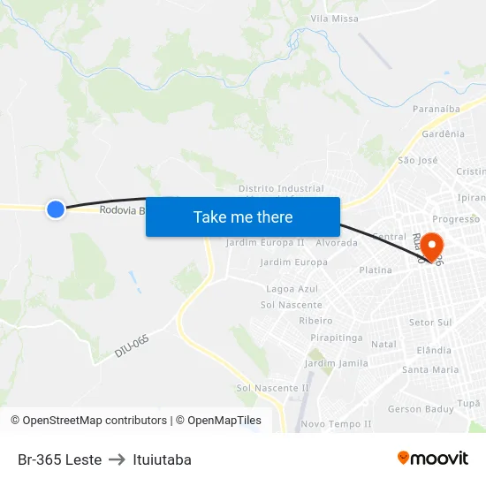 Br-365 Leste to Ituiutaba map
