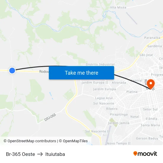 Br-365 Oeste to Ituiutaba map
