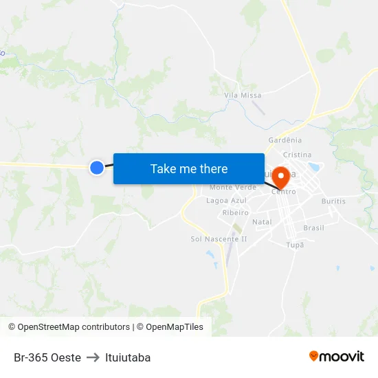 Br-365 Oeste to Ituiutaba map