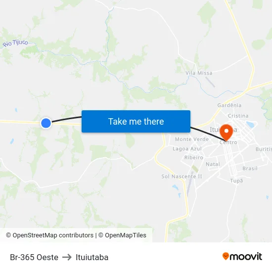 Br-365 Oeste to Ituiutaba map
