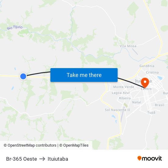Br-365 Oeste to Ituiutaba map