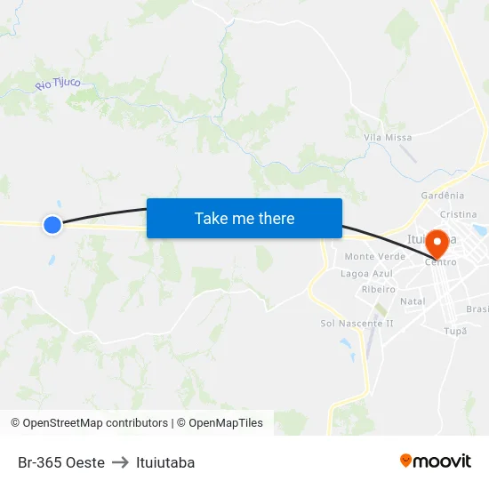 Br-365 Oeste to Ituiutaba map