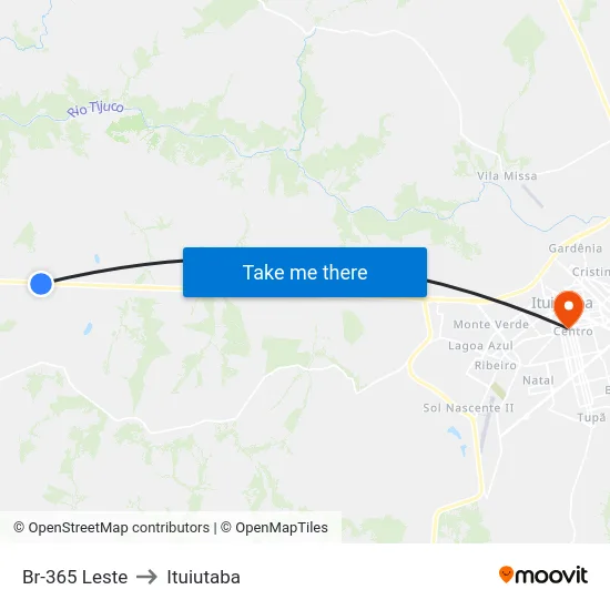 Br-365 Leste to Ituiutaba map