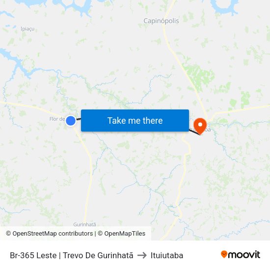 Br-365 Leste | Trevo De Gurinhatã to Ituiutaba map
