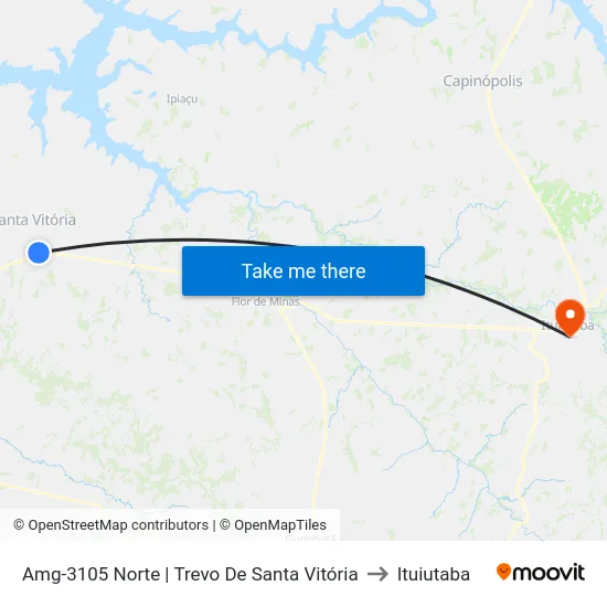 Amg-3105 Norte | Trevo De Santa Vitória to Ituiutaba map
