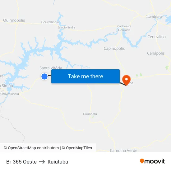 Br-365 Oeste to Ituiutaba map