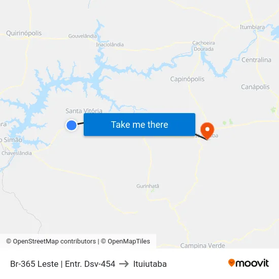 Br-365 Leste | Entr. Dsv-454 to Ituiutaba map