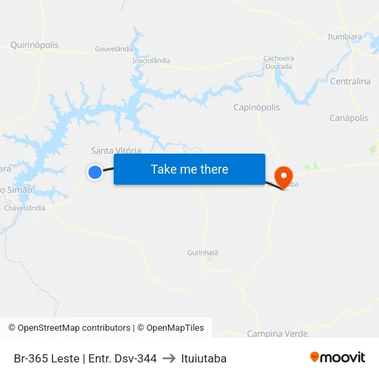 Br-365 Leste | Entr. Dsv-344 to Ituiutaba map