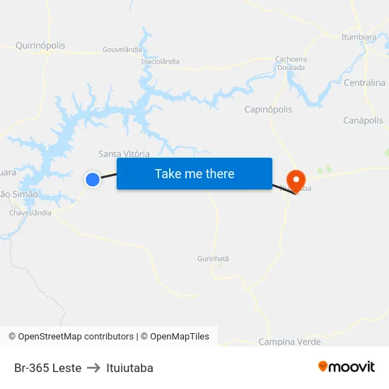 Br-365 Leste to Ituiutaba map