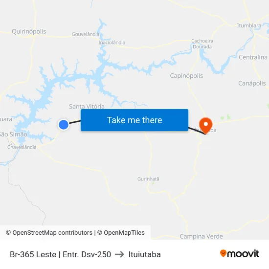 Br-365 Leste | Entr. Dsv-250 to Ituiutaba map