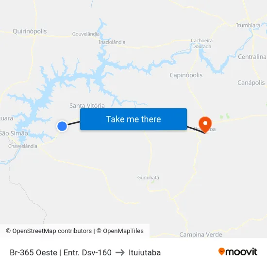 Br-365 Oeste | Entr. Dsv-160 to Ituiutaba map