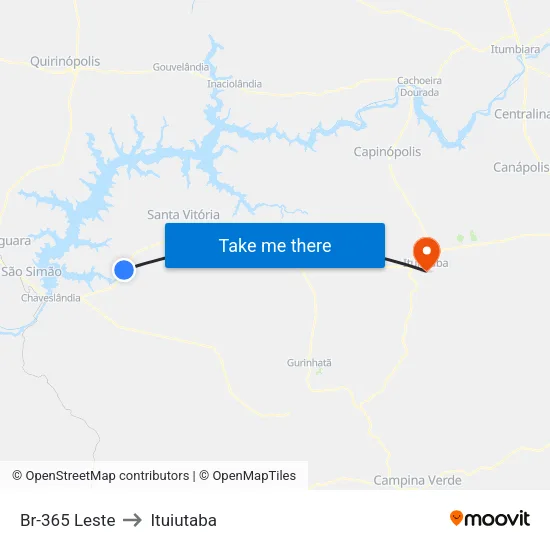 Br-365 Leste to Ituiutaba map