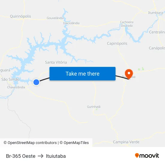 Br-365 Oeste to Ituiutaba map
