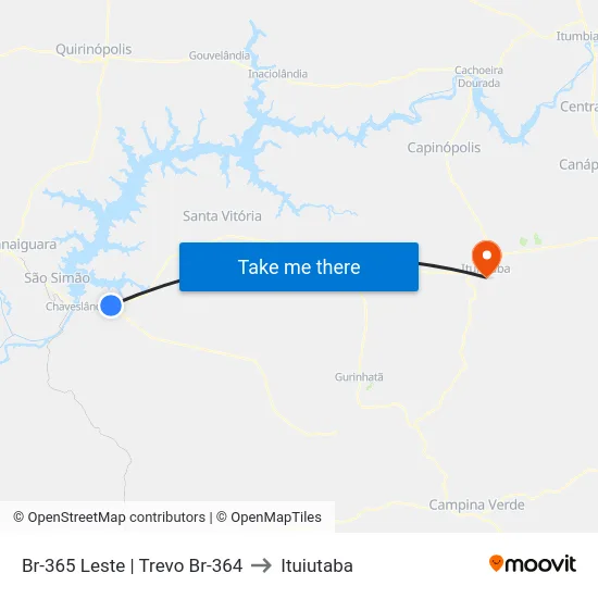 Br-365 Leste | Trevo Br-364 to Ituiutaba map