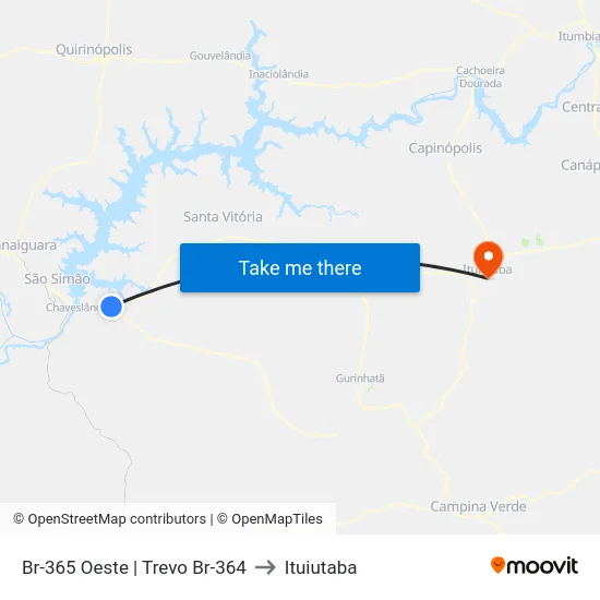 Br-365 Oeste | Trevo Br-364 to Ituiutaba map