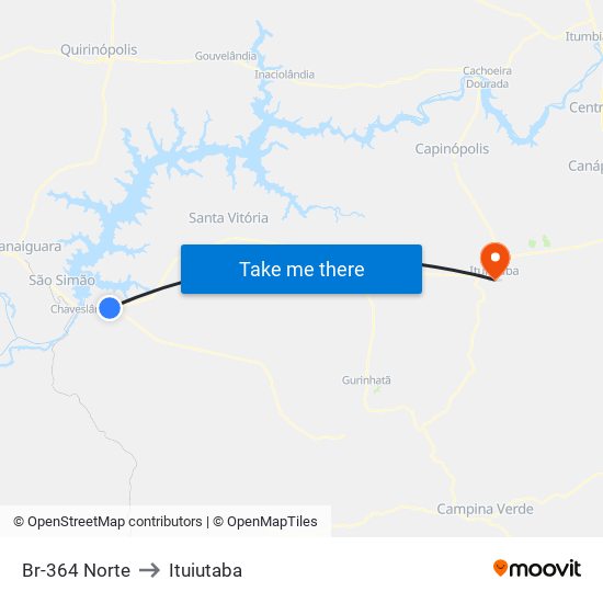 Br-364 Norte to Ituiutaba map