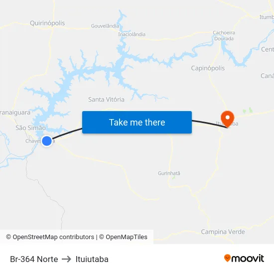 Br-364 Norte to Ituiutaba map