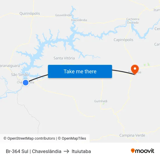 Br-364 Sul | Chaveslândia to Ituiutaba map