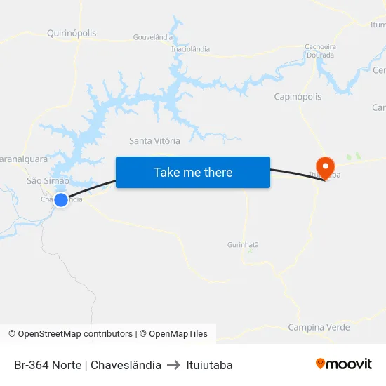 Br-364 Norte | Chaveslândia to Ituiutaba map