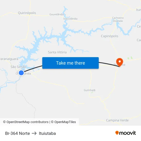 Br-364 Norte to Ituiutaba map