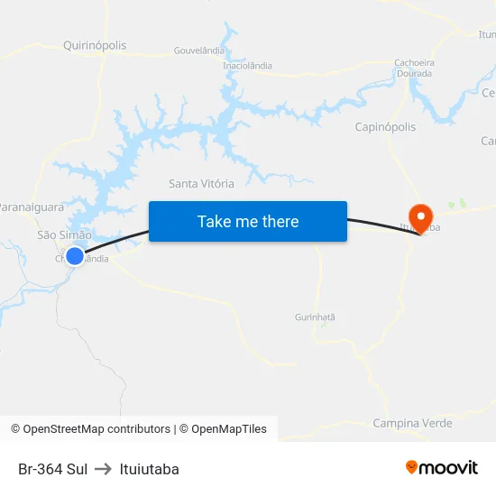 Br-364 Sul to Ituiutaba map