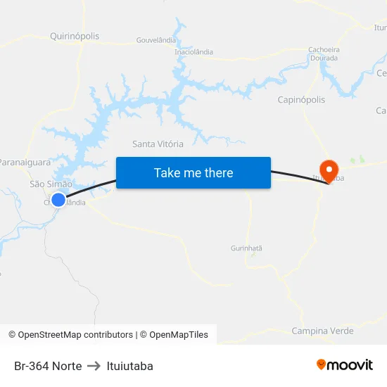 Br-364 Norte to Ituiutaba map