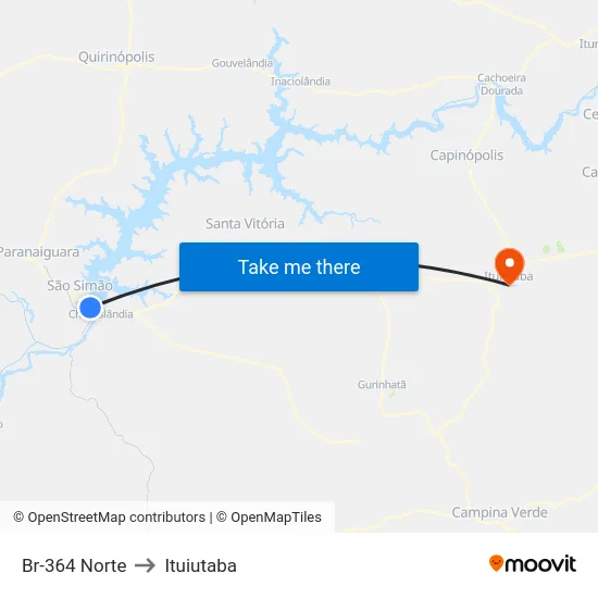 Br-364 Norte to Ituiutaba map