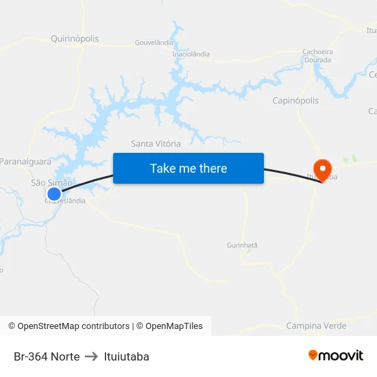 Br-364 Norte to Ituiutaba map