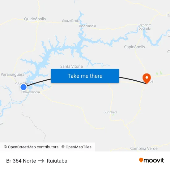 Br-364 Norte to Ituiutaba map