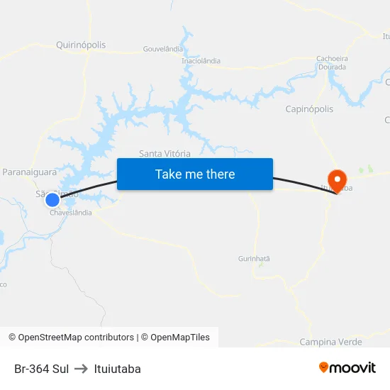 Br-364 Sul to Ituiutaba map