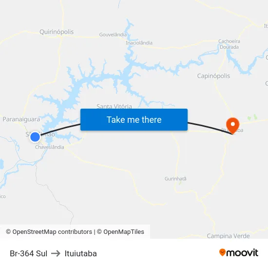 Br-364 Sul to Ituiutaba map