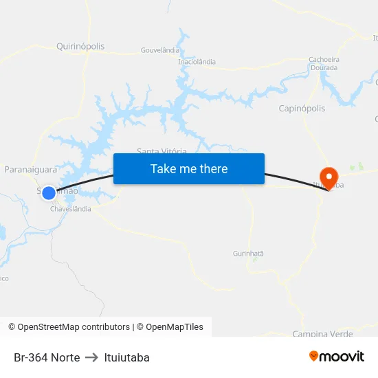 Br-364 Norte to Ituiutaba map
