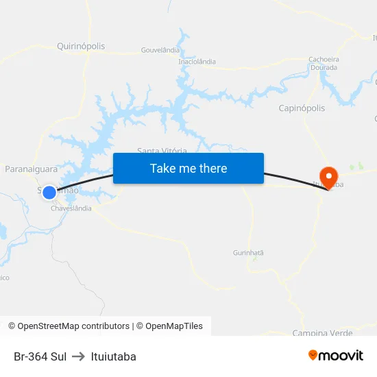 Br-364 Sul to Ituiutaba map