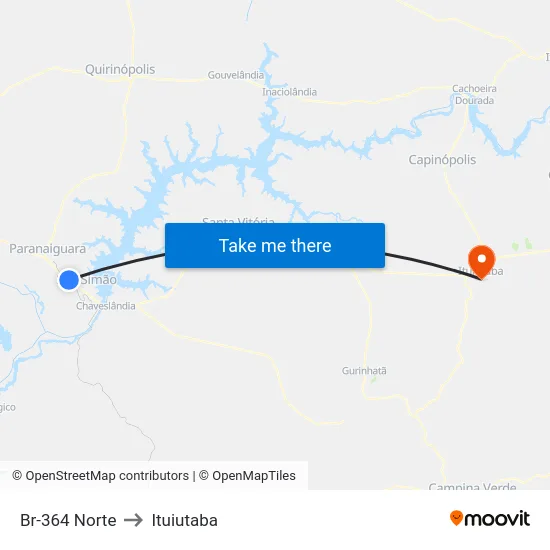 Br-364 Norte to Ituiutaba map
