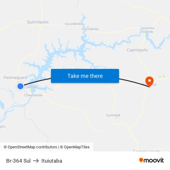 Br-364 Sul to Ituiutaba map