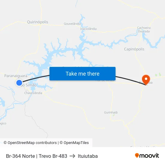 Br-364 Norte | Trevo Br-483 to Ituiutaba map