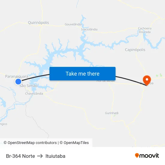 Br-364 Norte to Ituiutaba map