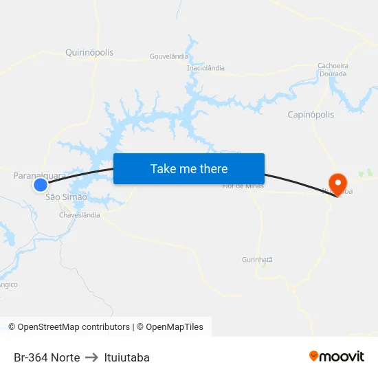 Br-364 Norte to Ituiutaba map