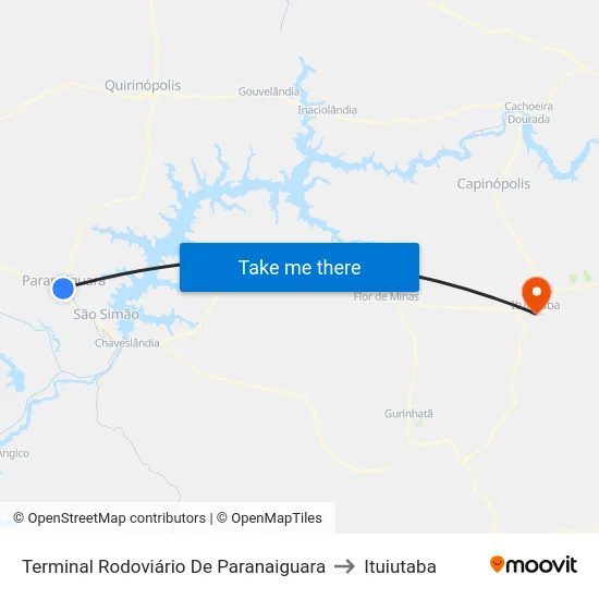 Terminal Rodoviário De Paranaiguara to Ituiutaba map