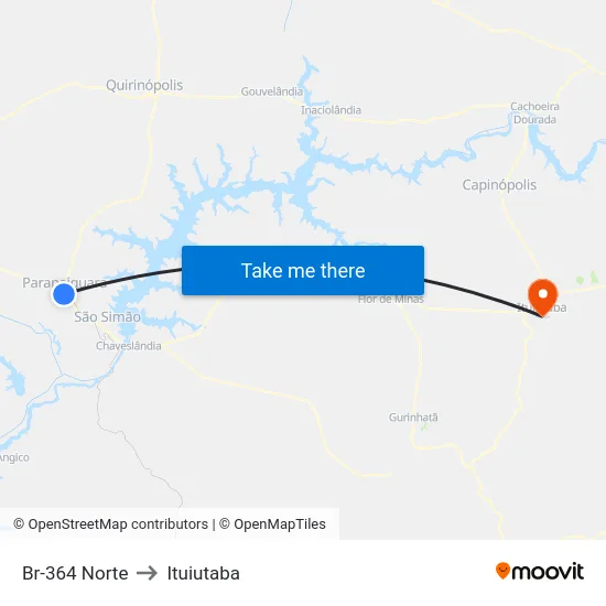 Br-364 Norte to Ituiutaba map