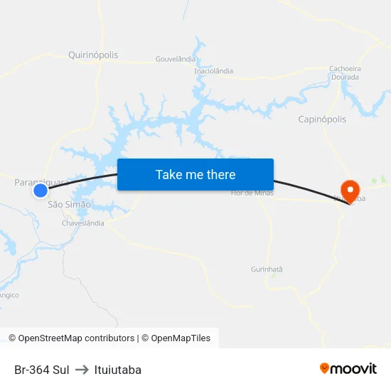 Br-364 Sul to Ituiutaba map