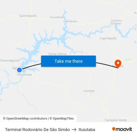 Terminal Rodoviário De São Simão to Ituiutaba map