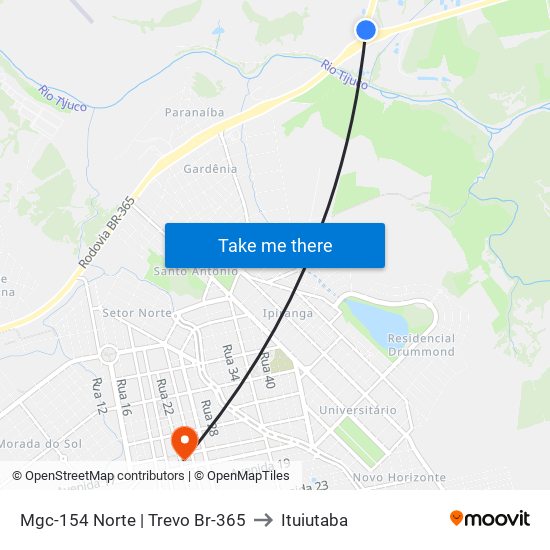 Mgc-154 Norte | Trevo Br-365 to Ituiutaba map