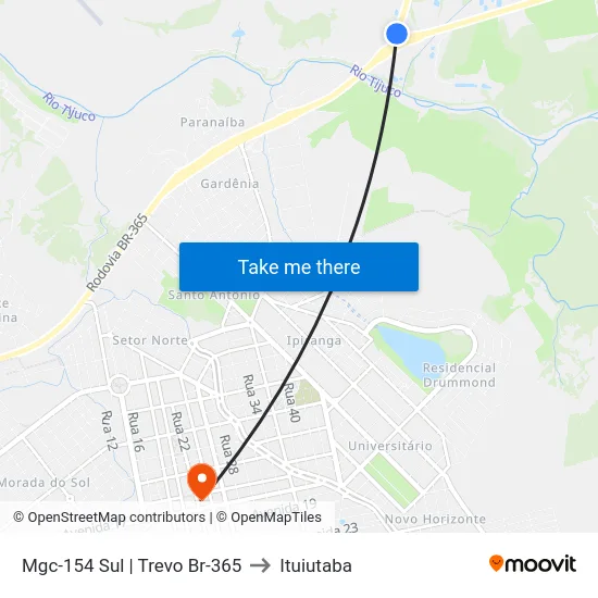 Mgc-154 Sul | Trevo Br-365 to Ituiutaba map