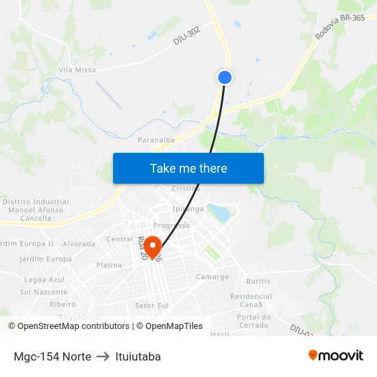 Mgc-154 Norte to Ituiutaba map