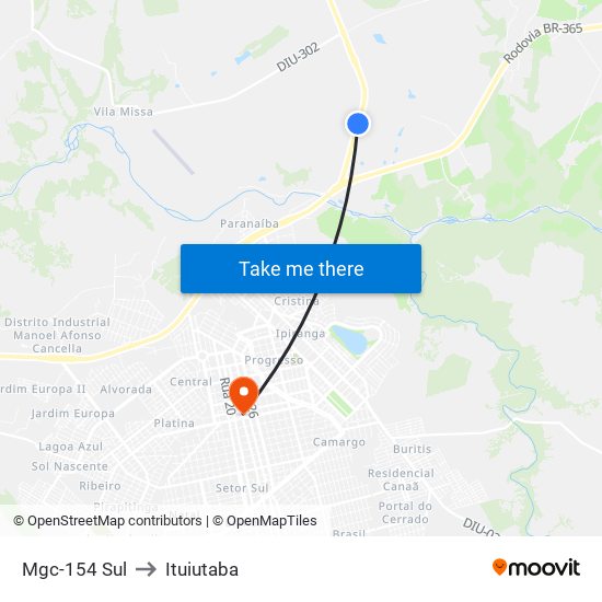 Mgc-154 Sul to Ituiutaba map