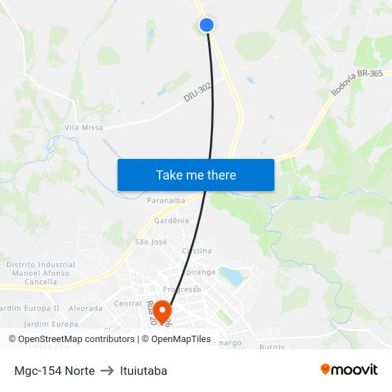 Mgc-154 Norte to Ituiutaba map