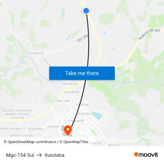 Mgc-154 Sul to Ituiutaba map