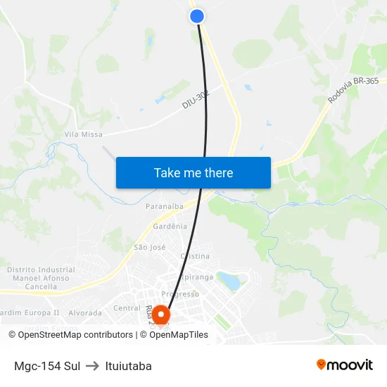 Mgc-154 Sul to Ituiutaba map