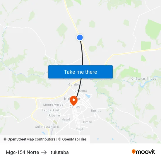 Mgc-154 Norte to Ituiutaba map